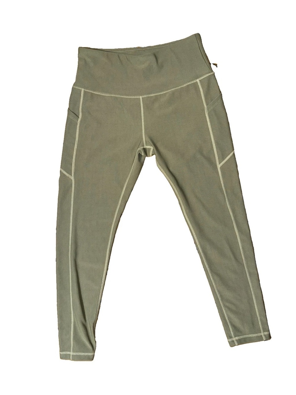 Yogo Active Sage Green Ribbed Pocket Leggings | Size L | High-Rise 7/8 Length